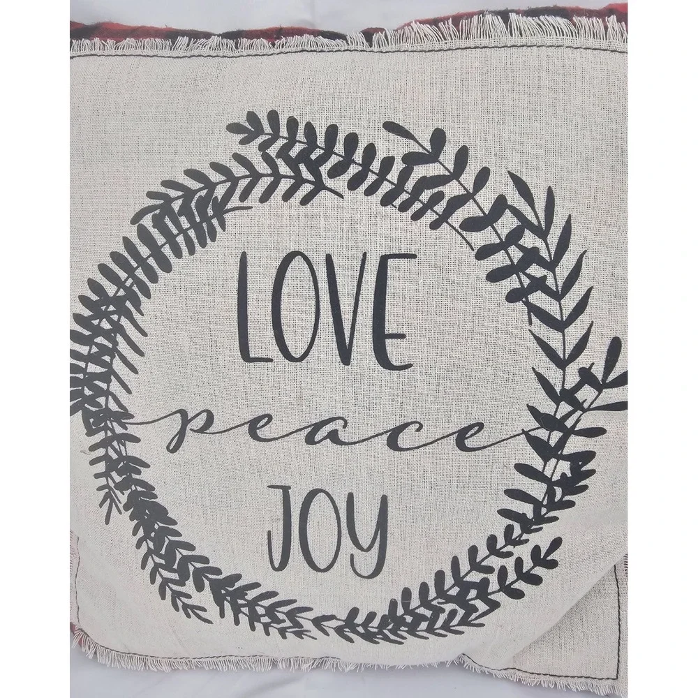 Stratford Home Buffalo‎ Plaid Pillow Love Peace Joy Christmas Holiday Decor